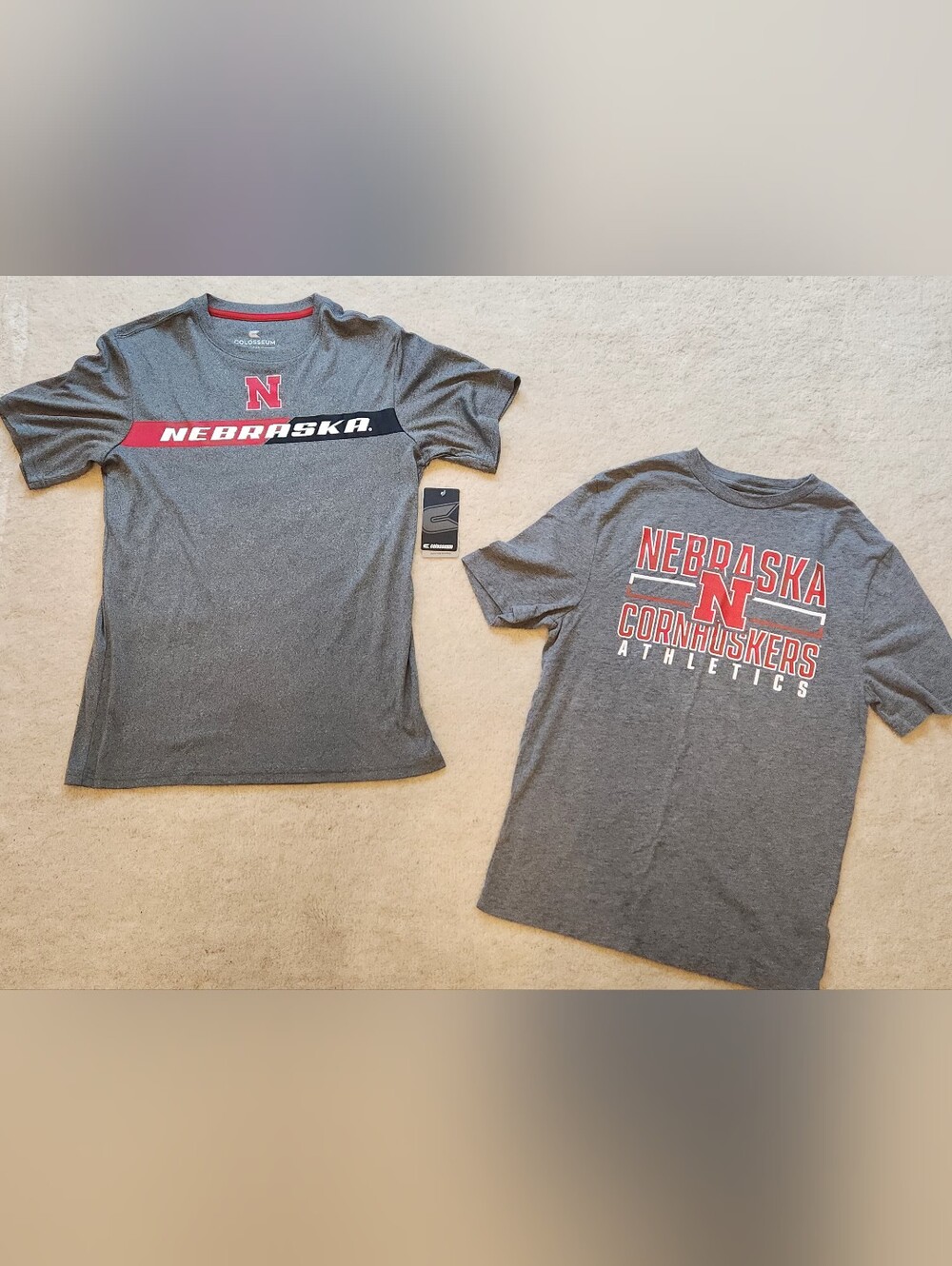 Mens Gray Nebraska Cornhuskers Tees Sz Small Unisex Lot of 2 shirts, one NWT